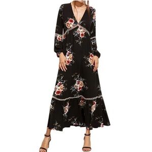 Uttam Boutique Floral Maxi Midi Dress with Bell Sleeves Size 6